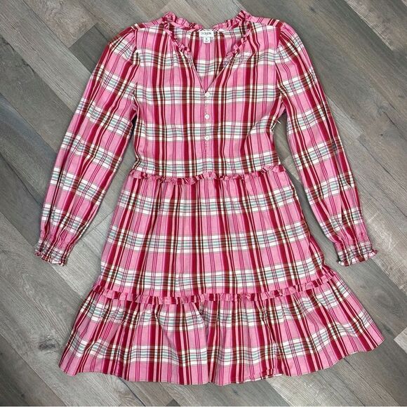 J. Crew Factory Plaid Ruffle Trim Tiered Shift Dress Pink 6 - Picture 14 of 14